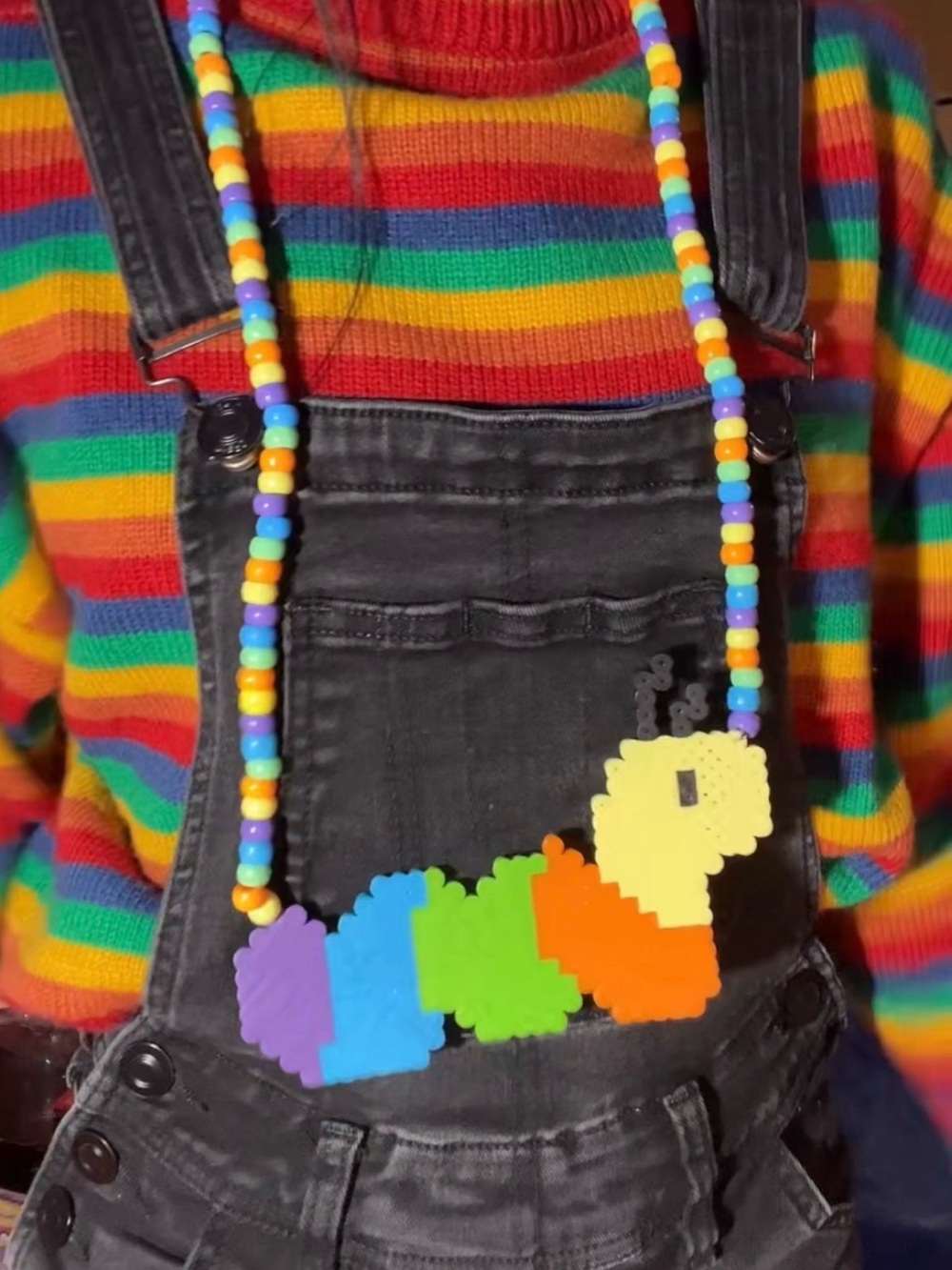 Caterpillar Perler/Kandi Necklace Beanie Babies “Inch” the Worm 🐛
